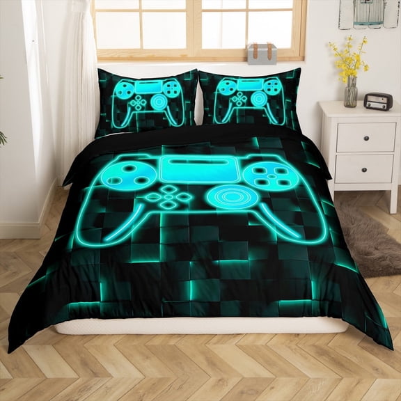 Erosebridal Boys Gamepads Comforter Cover Twin,Video Game Bedding Twin Size,Geometric Plaid Duvet Cover Twin,Super Cozy Buffalo Bedroom Decorative(No Comforter),Reversible,3pcs