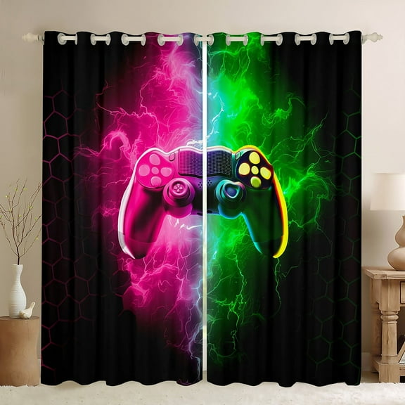 Erosebridal Boys Gamepads Curtains Pack of 2 (42Wx63L),Geometric Honeycomb Black Out Curtains,Gradient Lightning Curtains for Living Room,Abstract Bedroom Decorative