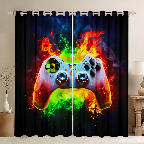 Erosebridal Boys Gamer Gaming Curtains Pack of 2 (42x84 Each),Classic Gamepad Console Game Curtains Blackout For Kids Boys