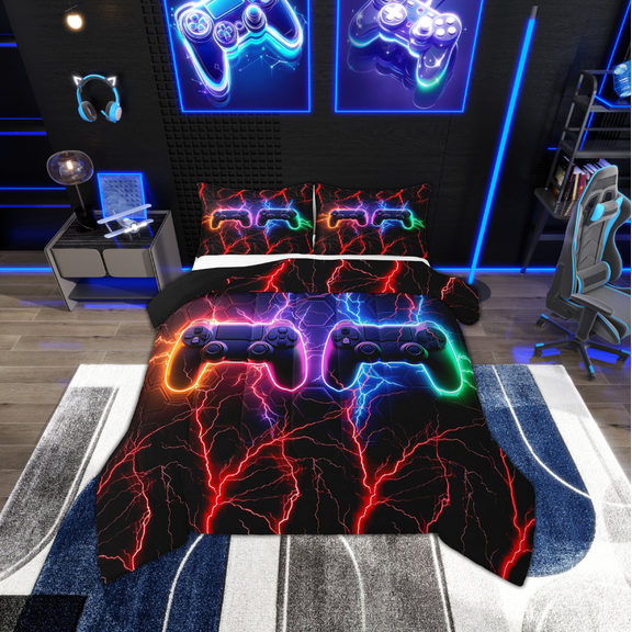 Erosebridal Gaming Bedding Twin Comforter Set Teens, Geometric Lightning Down Comforter, Game Room Decor, Reversible 2pcs, Breathable