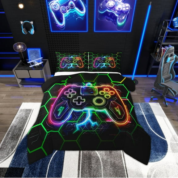 Erosebridal Gaming Comforter Sets Twin Size Teens, Geometry Hexagon Comforters & Duvets, Game Room Decor, REversible 2 Pieces, Lightweight