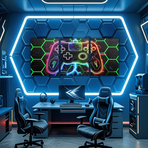 Erosebridal Gaming Paintings Wall Decor Bedroom Teens, Geometry Hexagon Wall Hanging Decor Kitchen, Game Room Decor