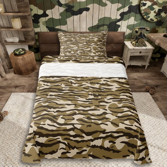 Erosebridal Boys Girls Brown Camouflage Twin Sheet Sets 3pcs,Teens Abstract Geometric Camo Bedding