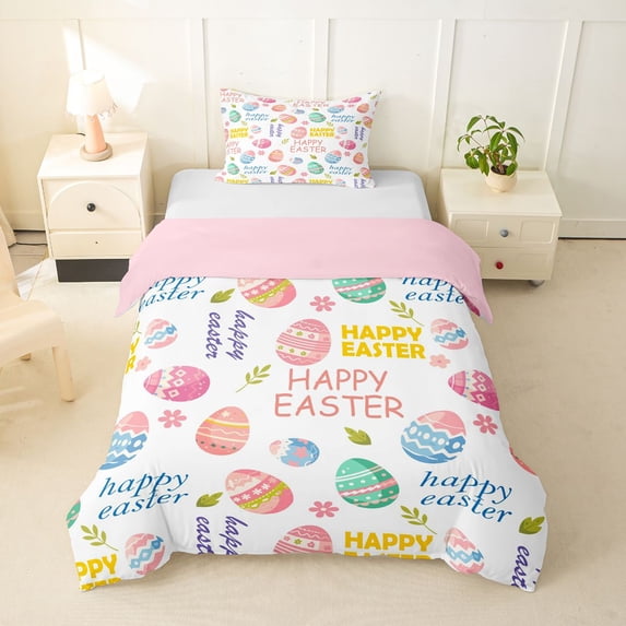 Erosebridal Boys Girls Colorful Eggs Twin Bedding,Happy Easter Duvet Cover Set For Kids,2pcs,No Comforter,Pink Reversible