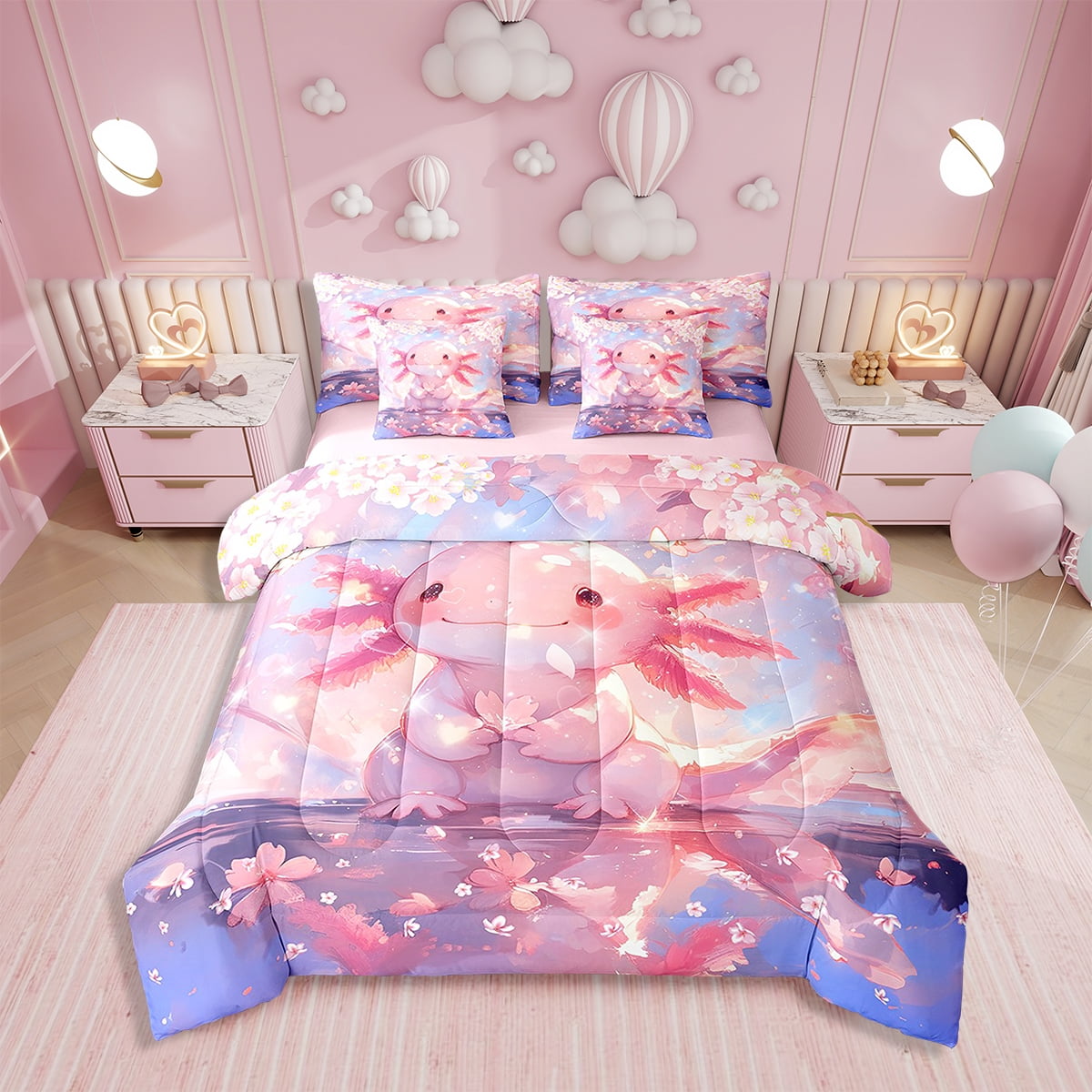Erosebridal Full Size Cherry Blossom Comforter Set - Pink Floral Duvet With Pillowcases, Japanese Spring Theme