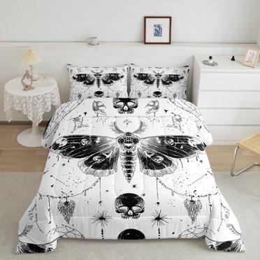 Gothic Comforter Set King Size – Black & Hot Pink Damask Floral, Vintage Boho Bedding, 3 Piece Set With Pillowcases