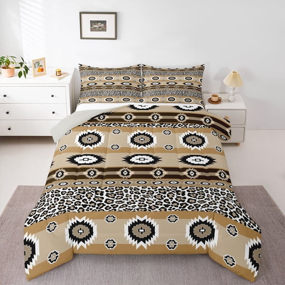Erosebridal Boys Girls Hippie Brown Aztec Queen Comforter Set 3pcs,Teens Adults Animal Cheetah Print Bedding Comforter Set,Grey Reversible