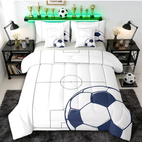 Erosebridal Boys Girls Soccer Print Twin Bedding Sets 7-Piece,Sport Gamer Bedding Comforter Set for Kids Teens,Grey Reversible,Super Cozy Room Decor