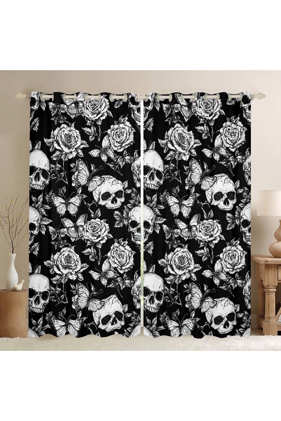 Boho Floral Curtains and Drapes (38x45), Vintage Hippie 30%-50% Blackout Curtains for Bedroom, Cartoon Bird Decor