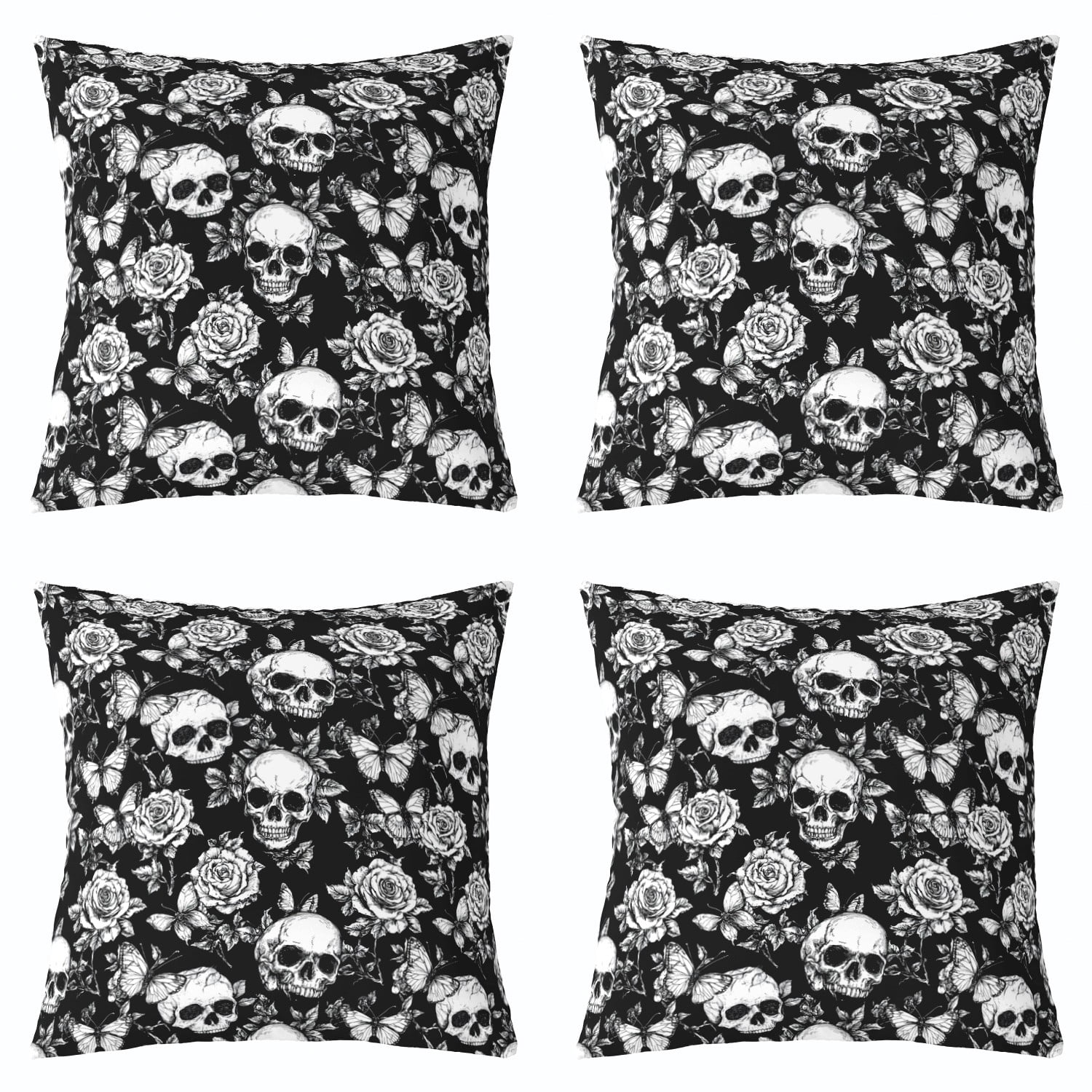 Set Of 2 Boho Skull Throw Pillow Covers | 20x20 Inch Purple Sugar Skull Design, Gothic Decorative Cases