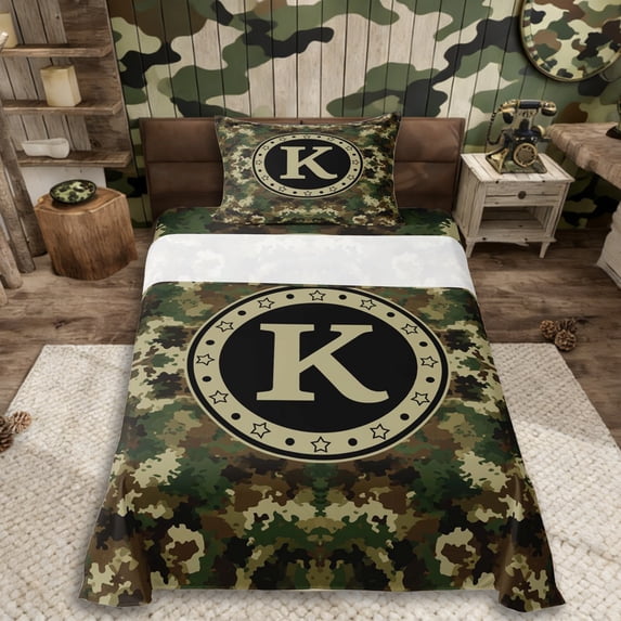 Erosebridal Boys K Personalized Initial Twin Sheet Sets 3pcs,Abstract Camouflage Bedding