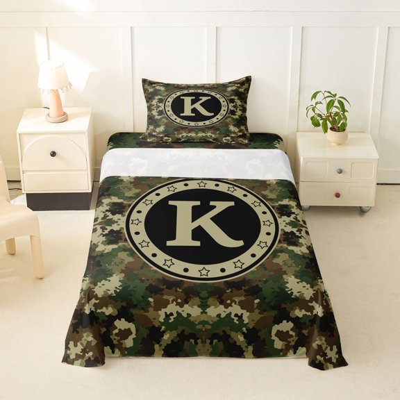 Erosebridal Boys K Personalized Initial Twin Sheet Sets 3pcs,Abstract Camouflage Bedding