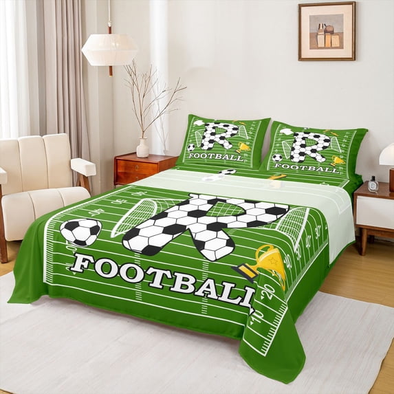 Erosebridal Boys Personalized Gifts Bed Sheets,Alphabet R Pattern Football Sport Games Theme King Sheets For Kids 4pcs