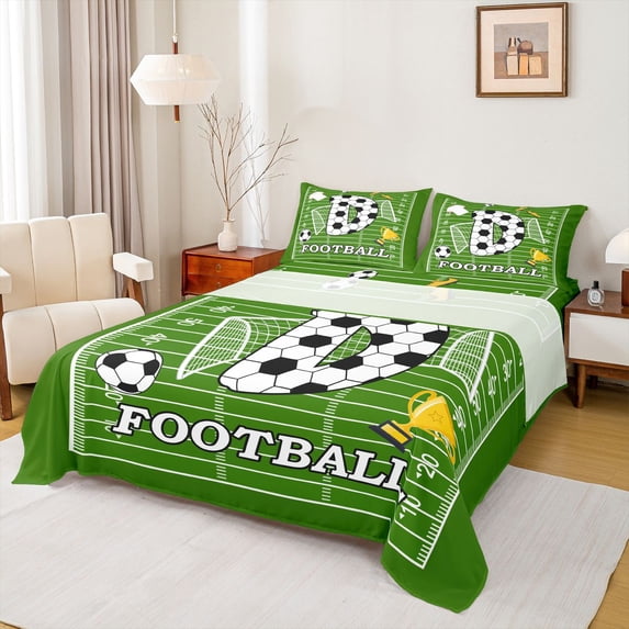 Erosebridal Boys Personalized Gifts Full Size Sheets,Alphabet D Pattern Football Sport Games Theme Bed Sheets For Kids 4pcs