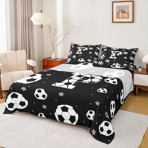 Erosebridal Boys Personalized Gifts Full Size Sheets,Alphabet P Kids Bed Sheets For Football Sport Games Lover 4 Pieces