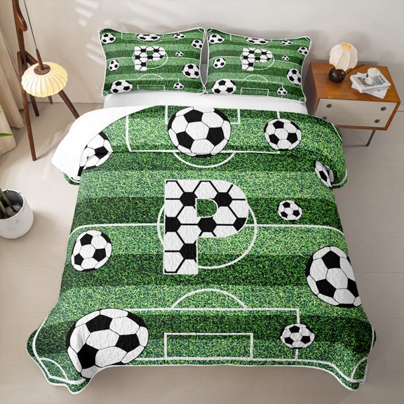 Erosebridal Boys Personalized Gifts Quilt King,Football Pattern Alphabet P King Coverlet Set For Kids,3-Piece