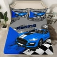 thumbnail image 1 of Erosebridal Race Car Bedding Set Speed Sports Car Twin Bed Sheets Teens Blue Cool Car Extreme Sports Fitted Sheet, Black White Racing Lattice Sheets with 1 Pillowcase, 1 of 4
