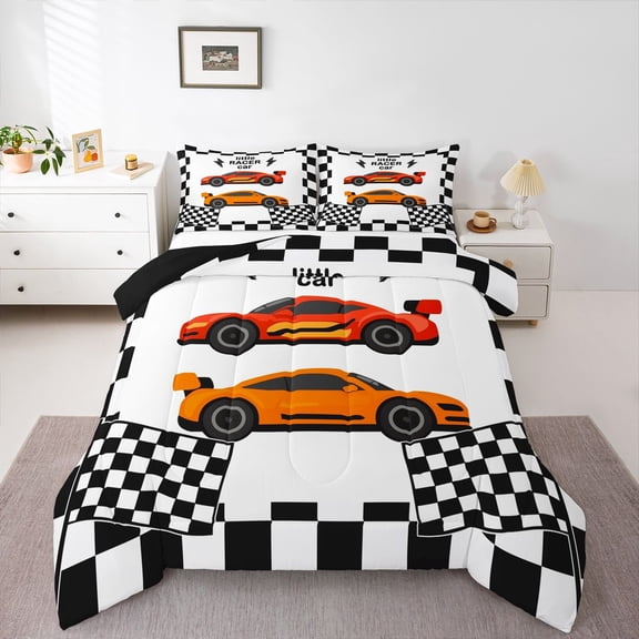 Erosebridal Boys Racing Car Queen Comforter Set, Extreme Sports Bedding Comforter Set, Black Reversible, 1 Comforter and 2 Pillowcases