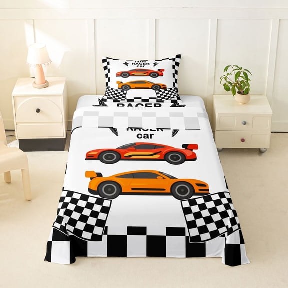 Erosebridal Boys Racing Car Twin Sheet Sets, Extreme Sports Bedding, 1 Flat Sheet, 1 Fitted Sheet and 1 Pillowcase