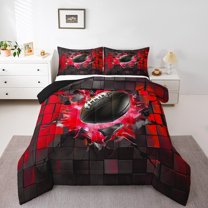 Erosebridal Rugby Bedding Full Comforter Set, Red Black Down Comforter, Soccer Sport Gaming Decor, Reversible