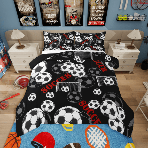 Erosebridal Soccer Bedding Sets King With Comforter,Sport Theme Comforter Sets King Size,Ball Game Decor,Reversible,Ultra Soft,3-Piece