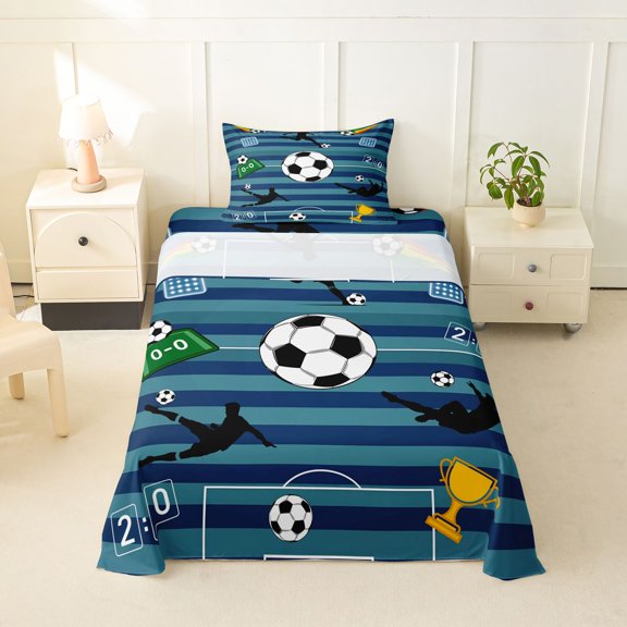 Erosebridal Boys Soccer Sport Twin Sheet Sets,Football Games Ball Sport Bedding For Kids Teens 3pcs