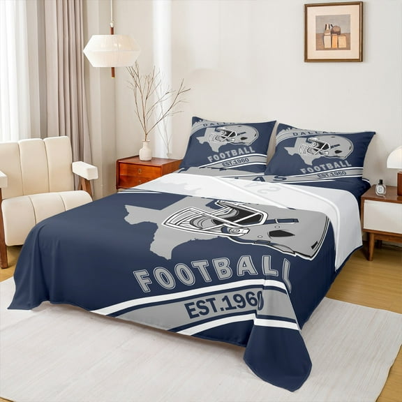 Erosebridal Sports Bed Sheets Set Twin Size Teens, American Football Bedding Sets Twin Size, Navy Grey, 3pcs (Top Sheet, Fitted Sheet, Pillowcase)
