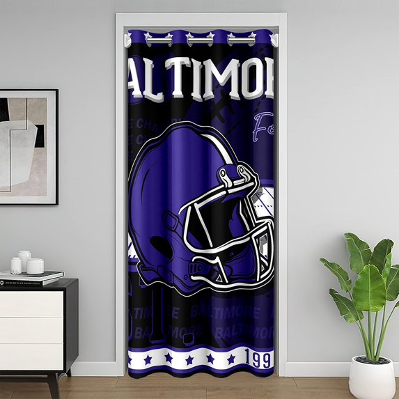 Erosebridal Sports Door Curtain For Door Window 52x80 Teens, American Football Door Drape, Black Purple, Baltimore