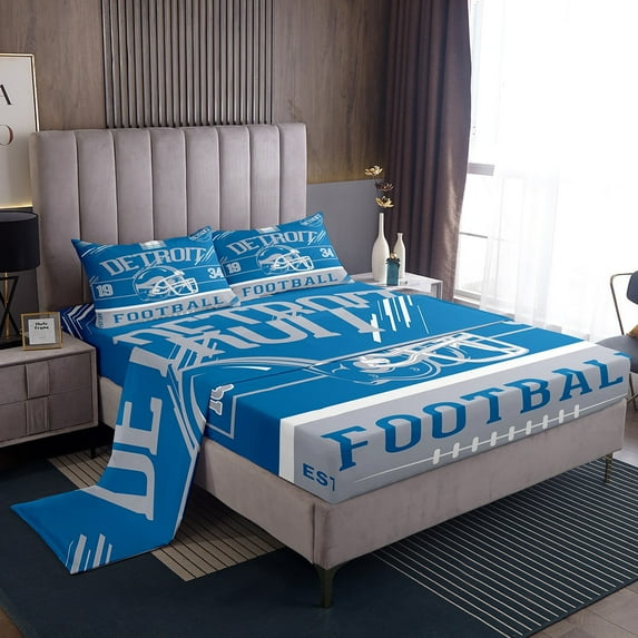 Erosebridal Sports Sheet Set Twin Teens, American Football Bedding Sets Twin Size, Blue Grey, Detroit, 3-Piece (Top Sheet, Fitted Sheet, Pillowcase)