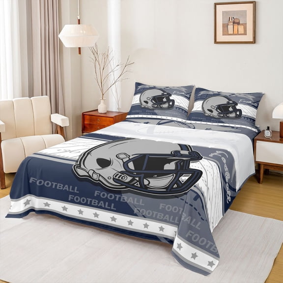 Erosebridal Sports Sheet Set Twin Teens, American Football Bedding Sets Twin Size, Navy Grey, 3 Pieces (Top Sheet, Fitted Sheet, Pillowcase)