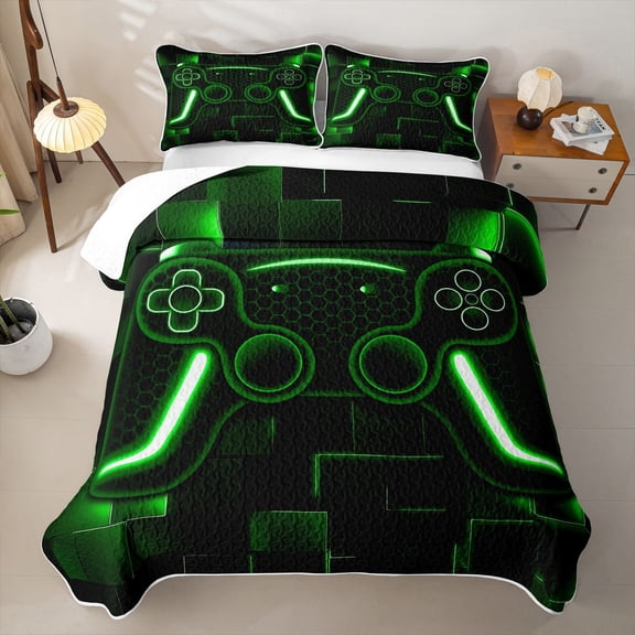 Erosebridal Bright Lime Game Controller Twin Quilt Set,3D Gamer Twin Coverlet Set For Boys,2pcs