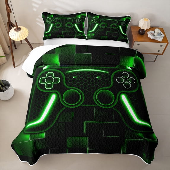 Erosebridal Bright Lime Game Controller Twin Quilt Set,3D Gamer Twin Coverlet Set For Boys,2pcs