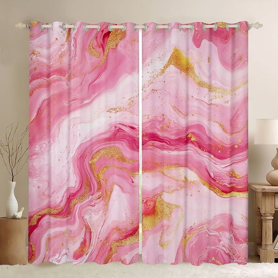 Erosebridal Bright Pink Marble Curtains and Drapes Pack of 2 (52x63 ...