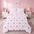 thumbnail image 1 of Erosebridal Bright Satin Bow Ribbon Queen Comforter Set for Girls, Romantic Floral Print Comforter Sets Queen, Pink Reversible 3-Piece 1 Comforter and 2 Pillowcases, 1 of 6