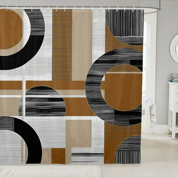 Erosebridal Brown Abstract Shower Curtain 72x78, Chic Rectangle Bath Curtain, Futuristic Minimalism Decor, Waterproof