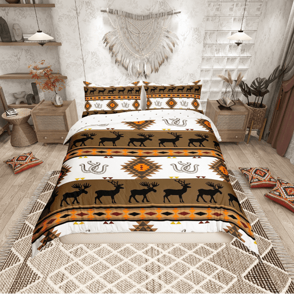 Erosebridal Brown Boho Aztec Comforter Cover Twin, Southwestern Tribal Exotic Style Bedding Twin Size, Rustic Moose Decor, Reversible 2pcs (No Comforter)