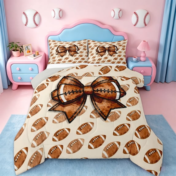Erosebridal Brown Bowknot Queen Comforter Set,American Rugby Theme Bedding Comforter Set For Girls Kids,Reversible lightgray,3 Pieces