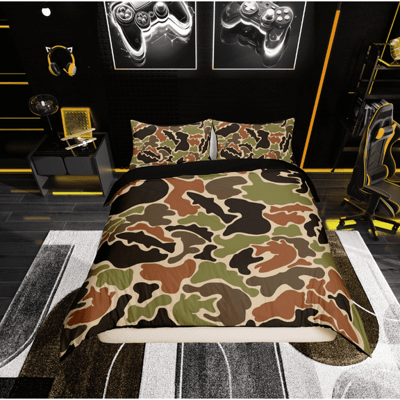 Erosebridal Brown Camouflage Comforter Cover Twin, Abstract Camo Bedding Twin Size, Modern Bedroom Decor, Reversible 2pcs (No Comforter)