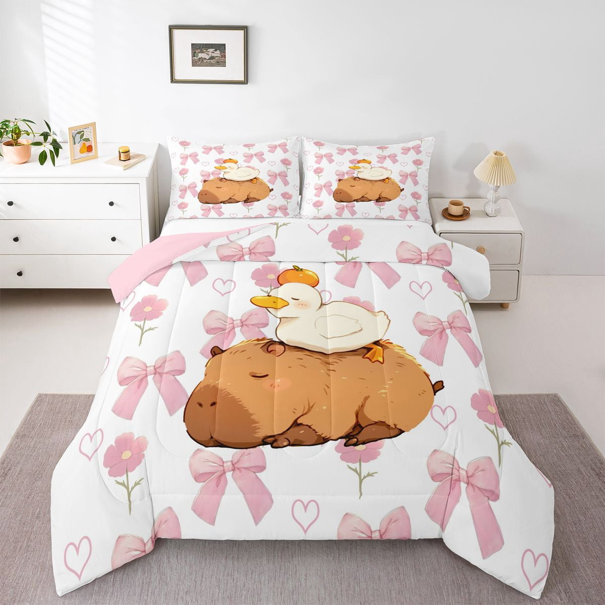 Erosebridal Brown Capybara Full Size Comforter Sets,Kawaii Puppy Duck ...
