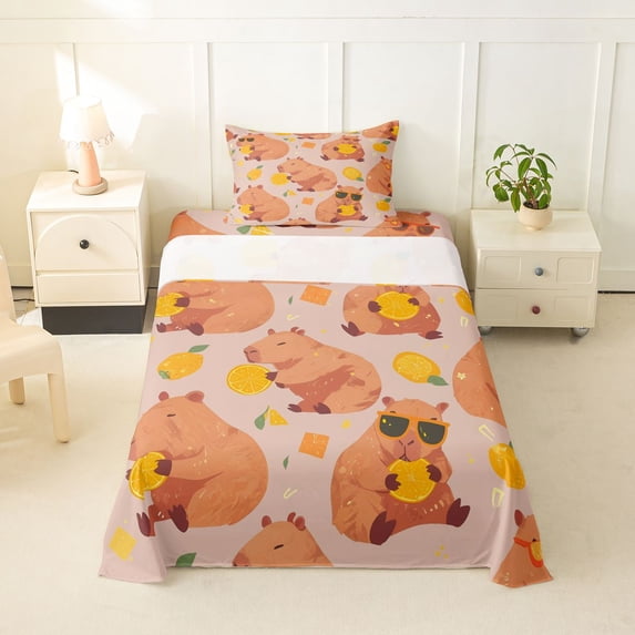 Erosebridal Brown Capybara Twin Sheet Sets For Kids,Cute Animals Bedding For Capybara Lovers 3 Pieces