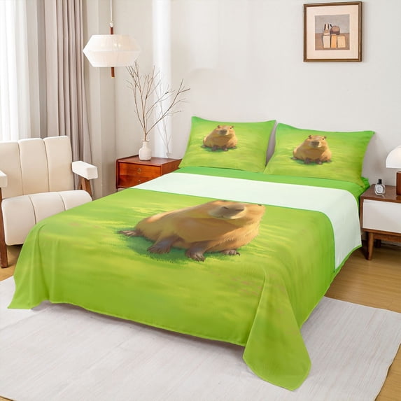 Erosebridal Brown Capybaras Full Size Sheets,Funny Mouse Rodent Bed Sheets For Capybara Lovers 4-Piece