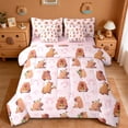 thumbnail image 1 of Erosebridal Brown Cartoon Capybaras 7-Piece Twin Bedding Sets For Kids,Pink Bow Cute Bowknot Bedding Comforter Set For Bowtie Girls ,Reversible Pink, 1 of 7