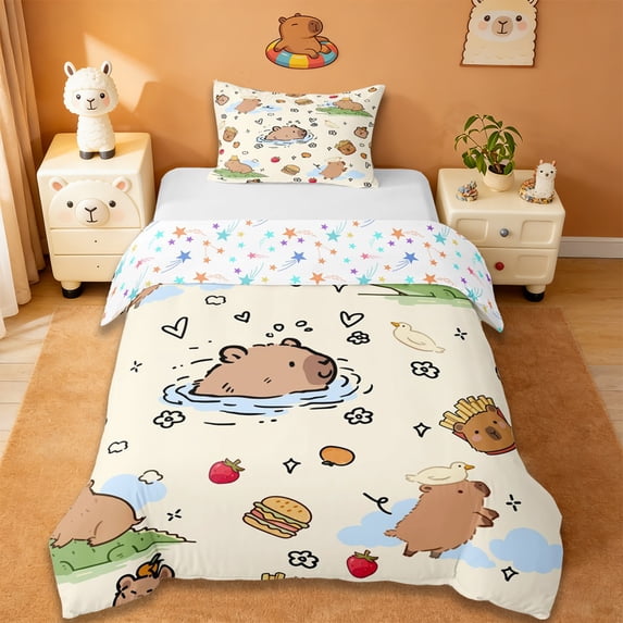 Erosebridal Brown Cartoon Capybaras Twin Bedding,Funny Mouse Rodent Duvet Cover Set For Capybara Lovers Reversible 2 Pieces,No Comforter