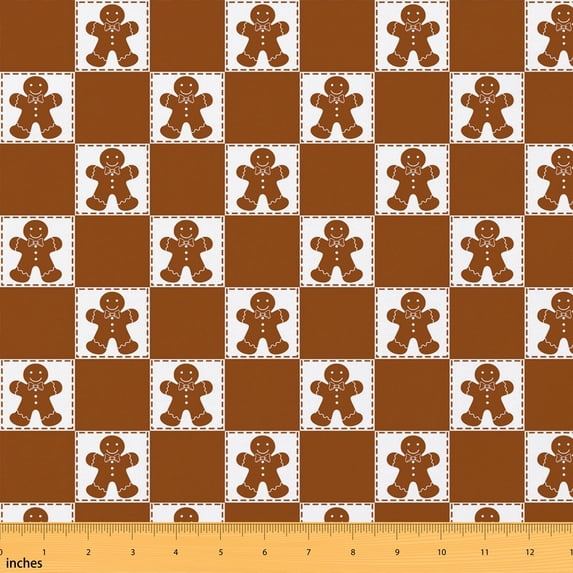 Erosebridal Brown Checkerboard Fabric by the Yard 1 Yard, Gingerbread Man Cookie Home Decor Fabric by the Yard