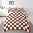 thumbnail image 1 of Erosebridal Brown Checkered Comforter Set Full White Coffee Checkerboard Bedding Set,Plaid Grid Quilt Set Aesthetic Geometric Bed Set Modern Room Decor, 1 of 8