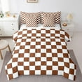thumbnail image 1 of Erosebridal Brown Checkered King Comforter Set With Sheets 7 Piece White Coffee Checkerboard Bedding Set,Plaid Grid Bed In A Bag Teen Men Aesthetic Geometric Bed Set, 1 of 5