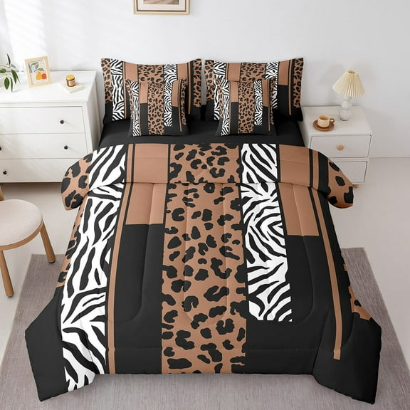 Erosebridal Brown Cheetah Print Bed in a Bag Full size, Rustic Animals Bed Set, Zebra Room Decor, Reversible