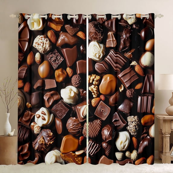 Erosebridal Brown Chocolate Black Out Curtains for Kids, Cartoon Dessert Curtains Pack of 2 (42x63 Each)