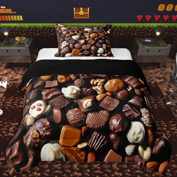 Erosebridal Brown Chocolate Twin Comforter Sets for Kids, Cartoon Dessert Bedding Set, 2-Piece