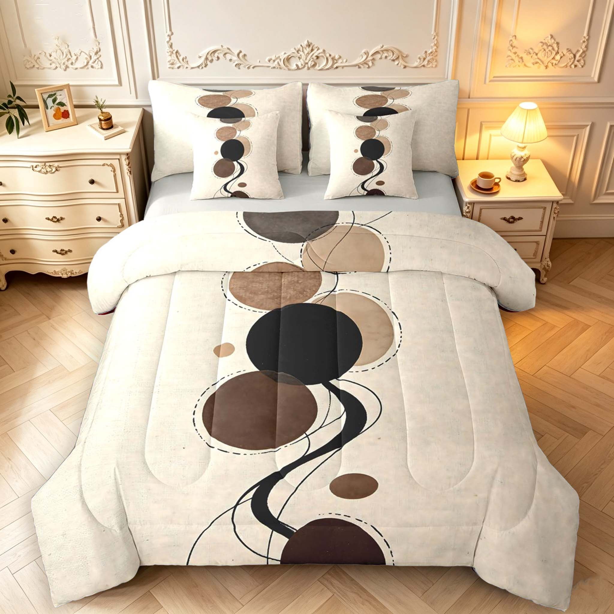 Wellness Line Patterns Erosebridal Brown Circles Pattern 7-Piece King Bedding,Geometric Wavy ...